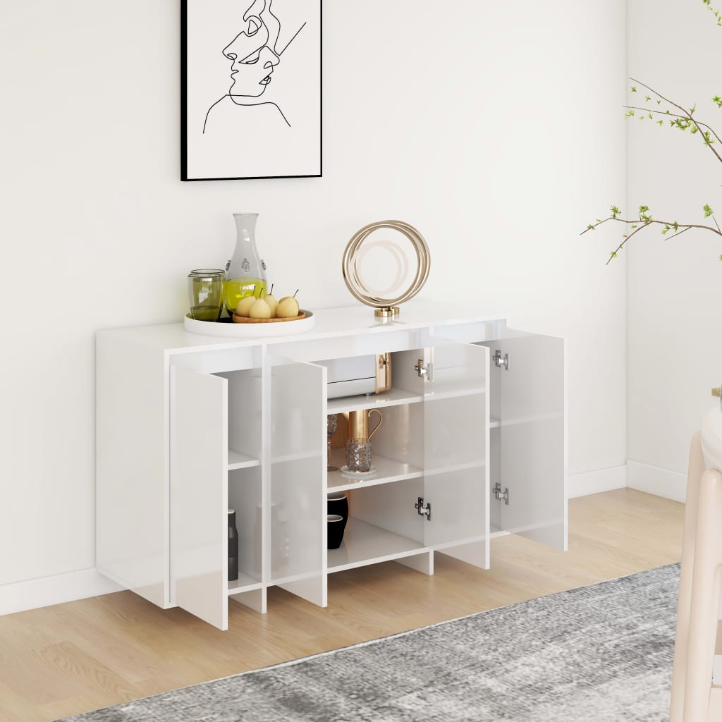 skænk 120x41x75 cm konstrueret træ hvid højglans