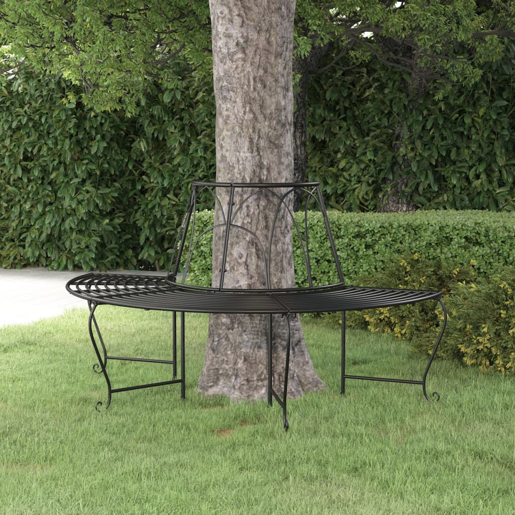 halvrund bænk til træ Ø159 cm stål sort