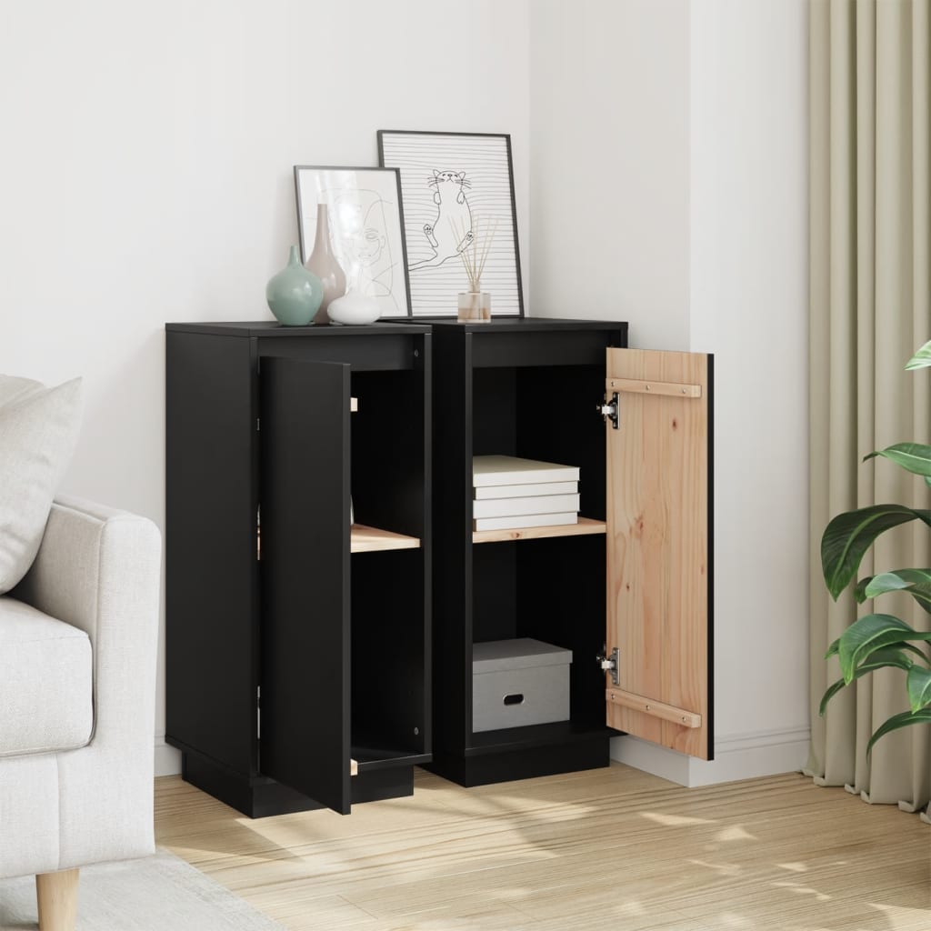 skænke 2 stk. 31,5x34x75 cm massivt fyrretræ sort