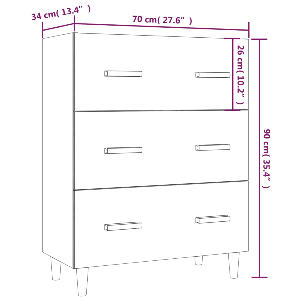 skænk 70x34x90 cm konstrueret træ hvid højglans