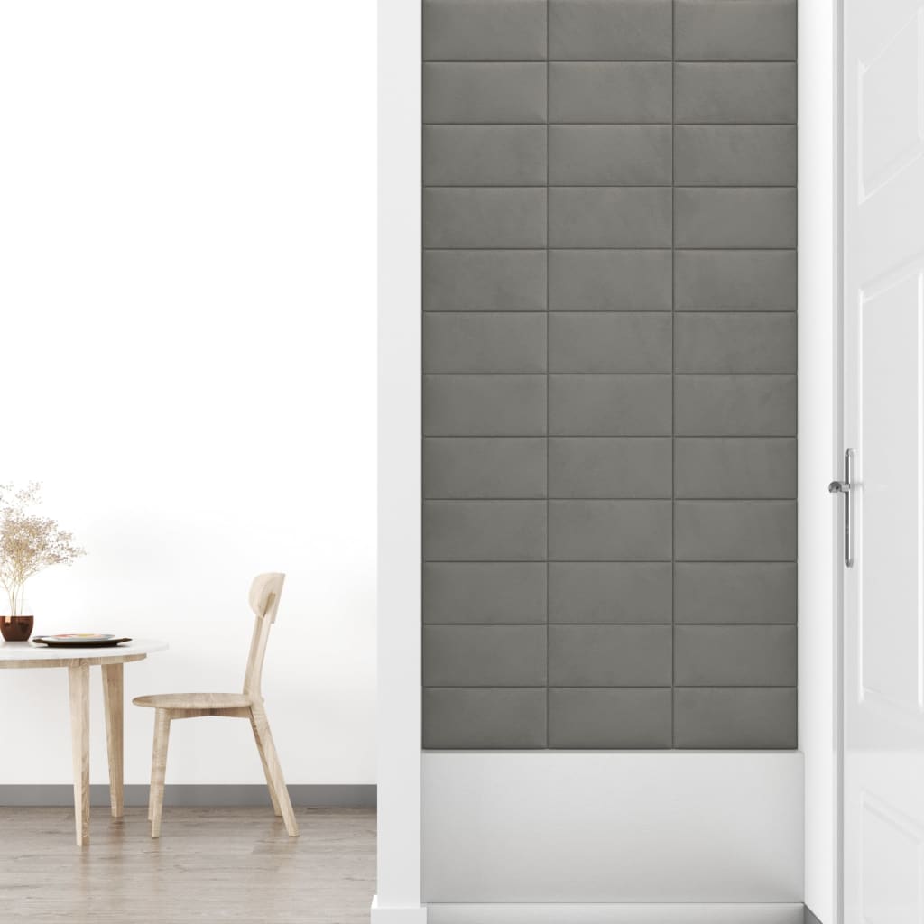 vægpaneler 12 stk. 30x15 cm 0,54 m² fløjl lysegrå