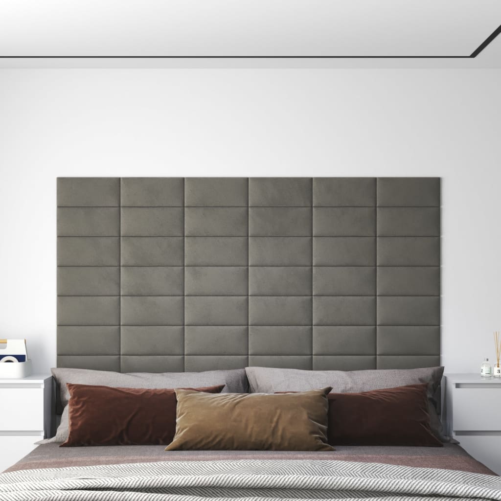 vægpaneler 12 stk. 30x15 cm 0,54 m² fløjl lysegrå