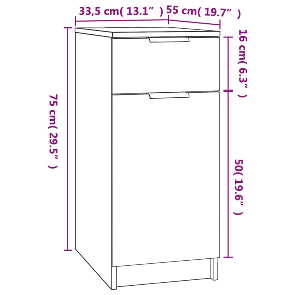 skrivebordsskab 33,5x50x75 cm konstrueret træ sort