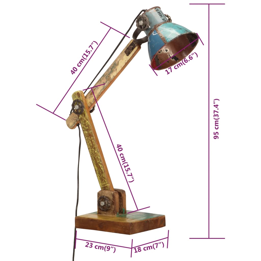 industriel bordlampe 23x18x95 cm E27 rund flerfarvet