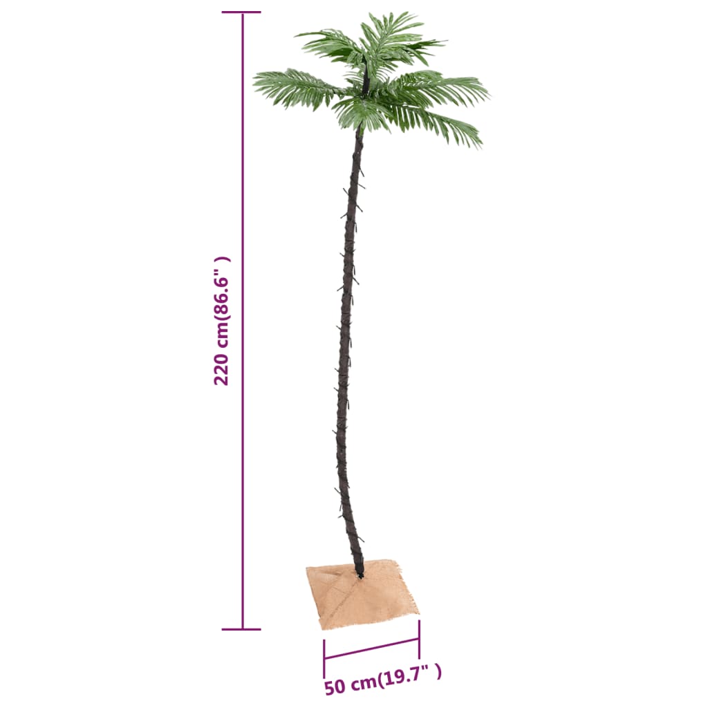 LED-palmetræ 220 cm 136 LED'er varmt hvidt lys hvid