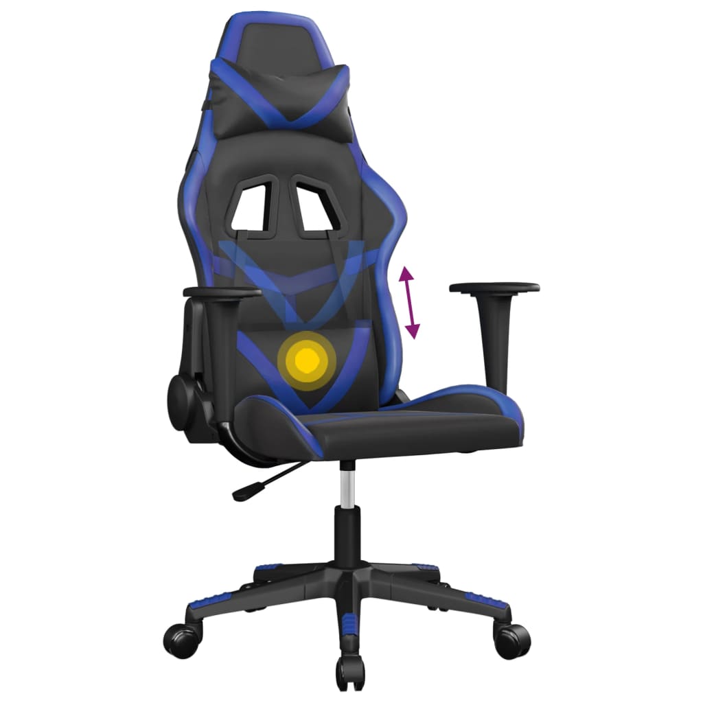 gamingstol m. massagefunktion kunstlæder sort og blå