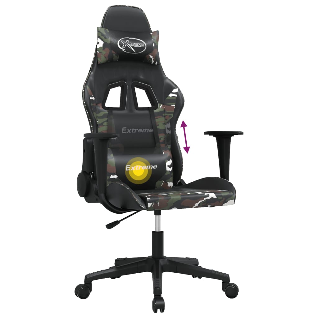 gamingstol m. massagefunktion kunstlæder sort og camouflage