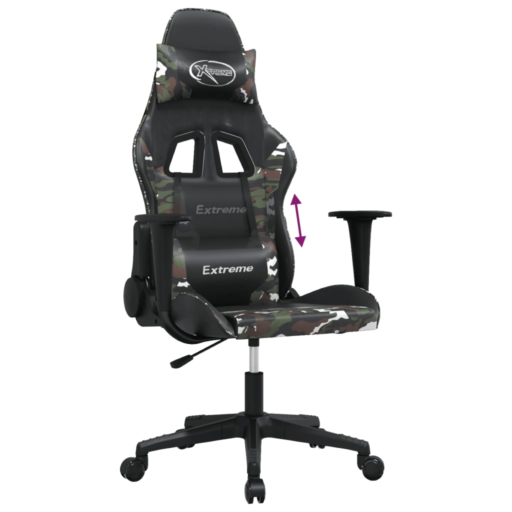gamingstol m. massagefunktion kunstlæder sort og camouflage