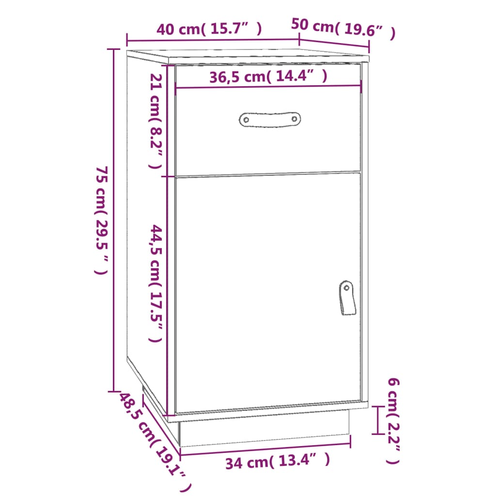 skrivebordsskab 40x50x75 cm massivt fyrretræ