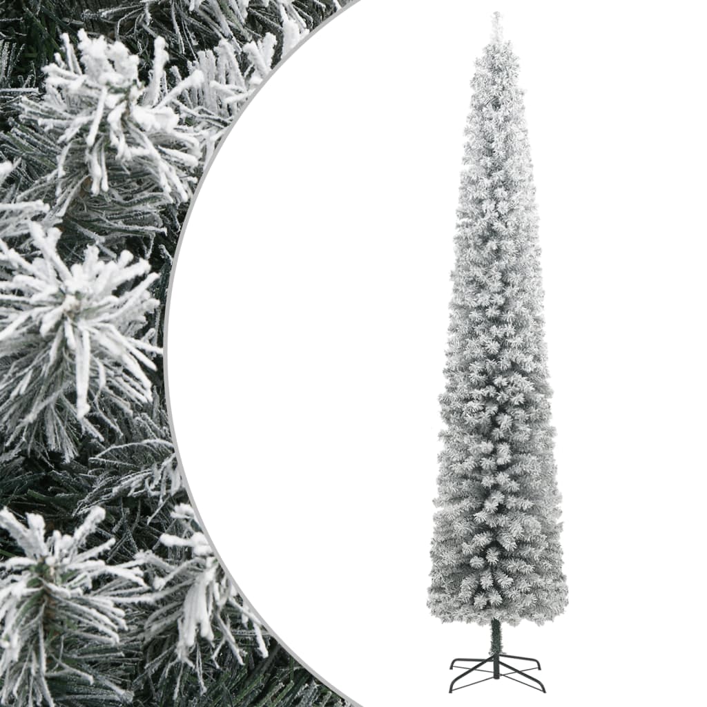smalt juletræ med juletræsfod og sne 300 cm PVC