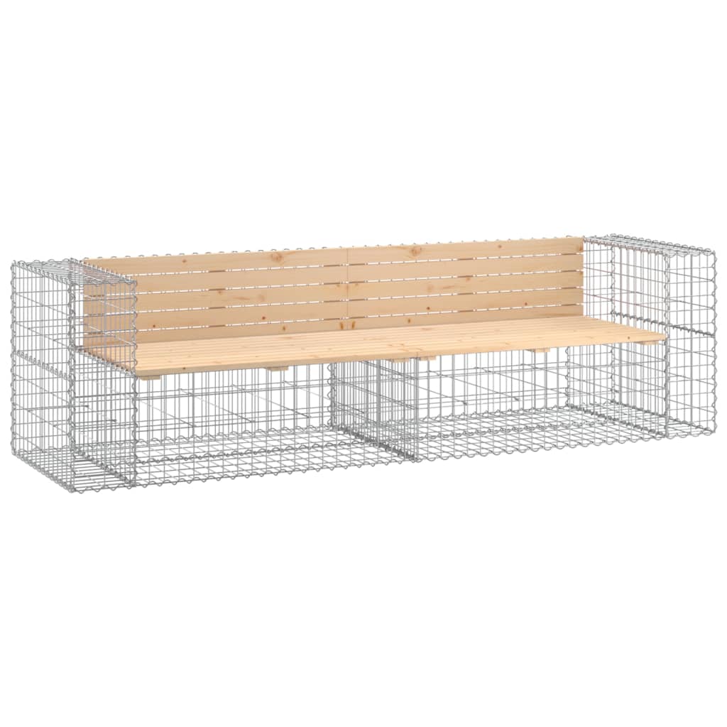 havebænk med gabiondesign 244x71x65,5 cm massivt fyrretræ