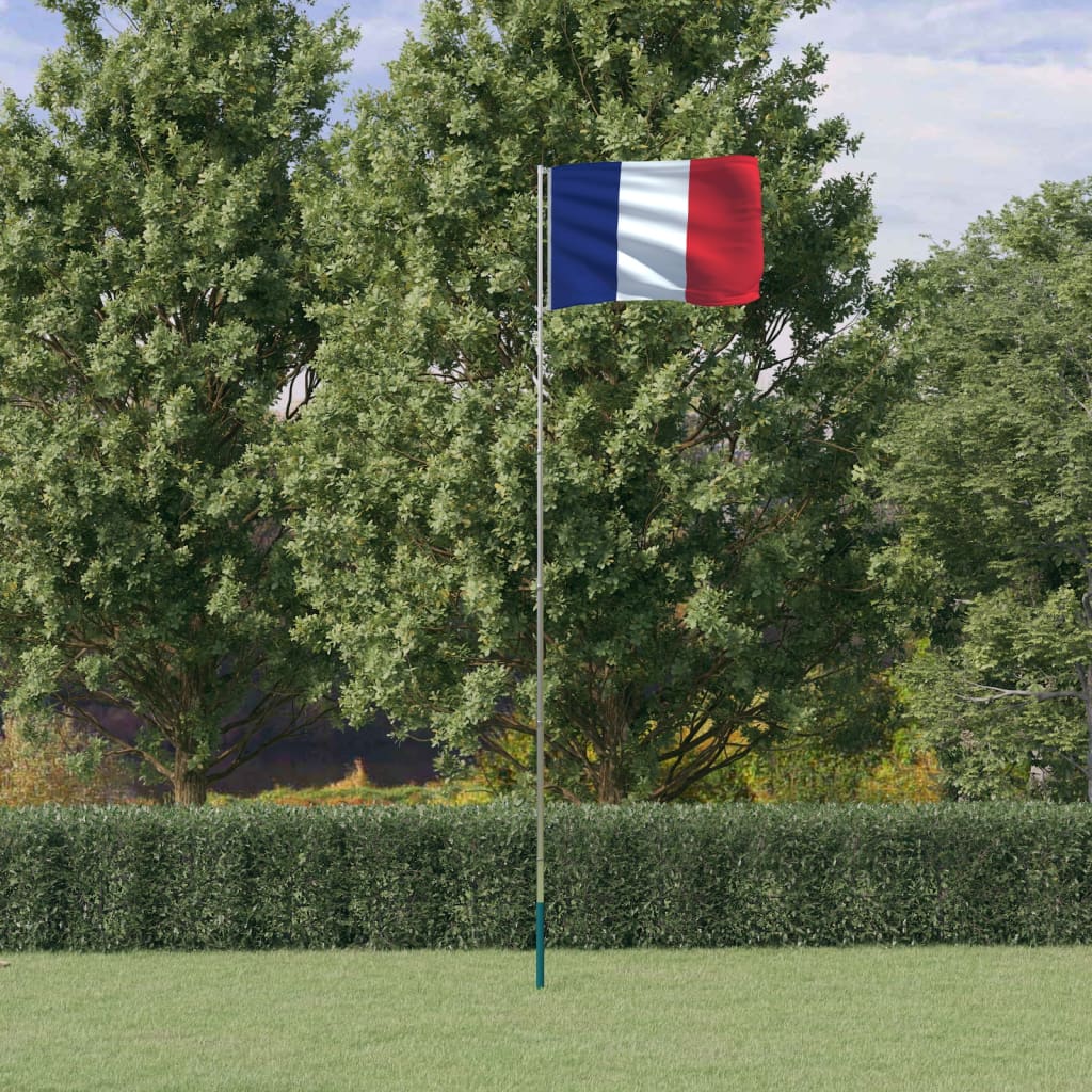 Frankrig flag og flagstang 5,55 m aluminium