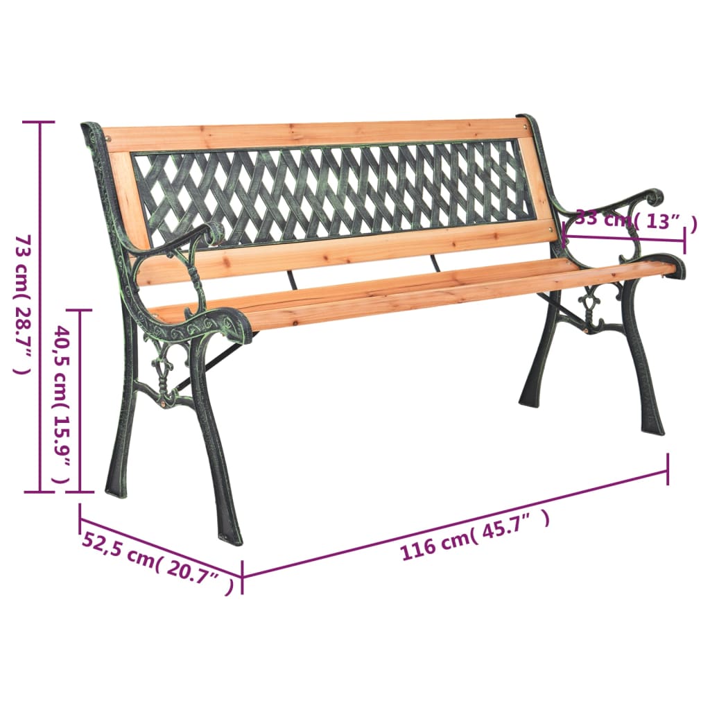 havebænk 116 cm støbejern og massivt grantræ