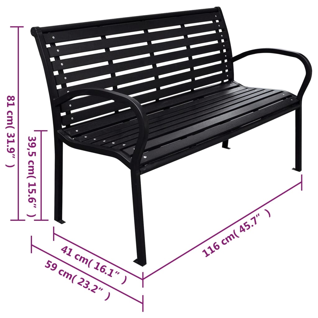 havebænk 116 cm stål og WPC sort