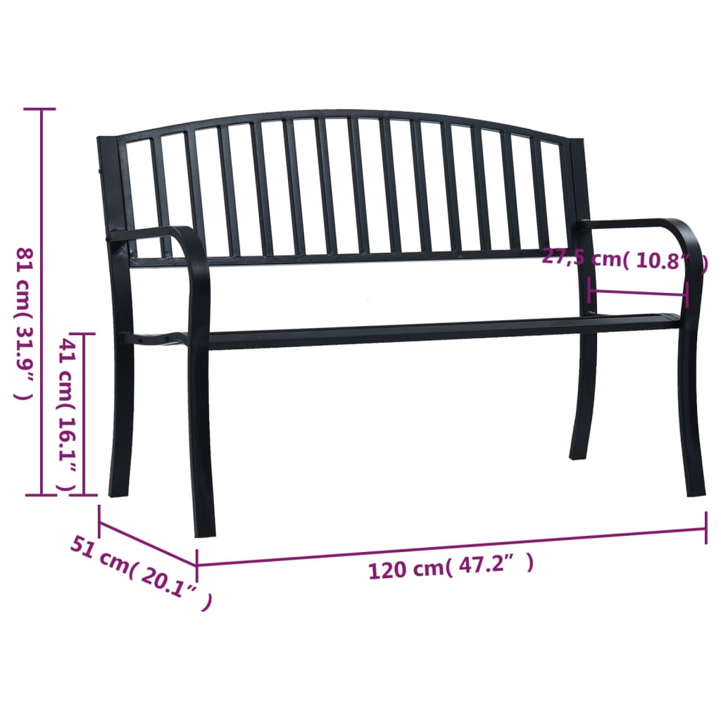 havebænk 120 cm stål sort