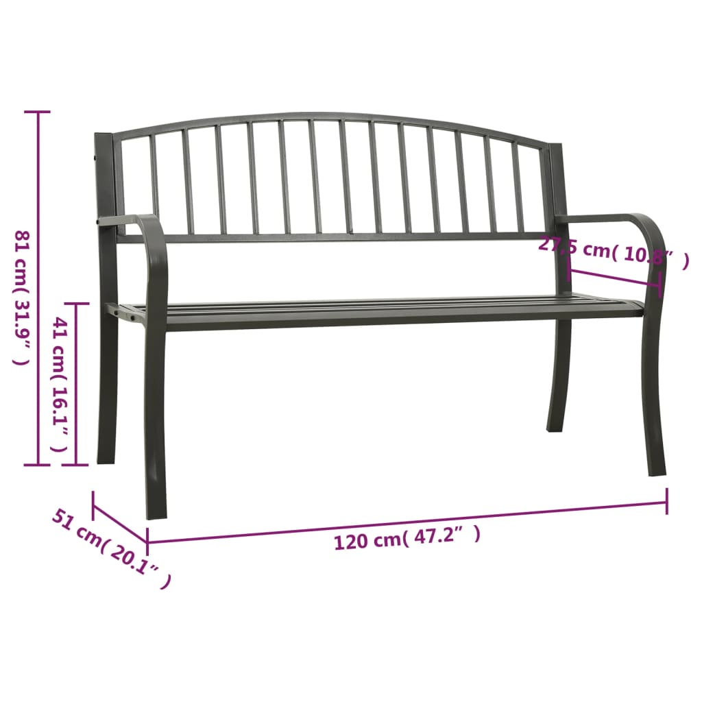 havebænk 120 cm stål grå