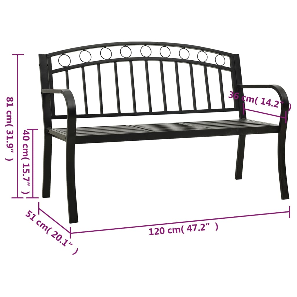 havebænk med bord 120 cm stål sort