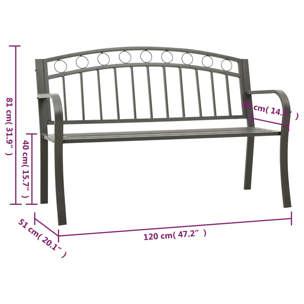 havebænk 120 cm stål grå