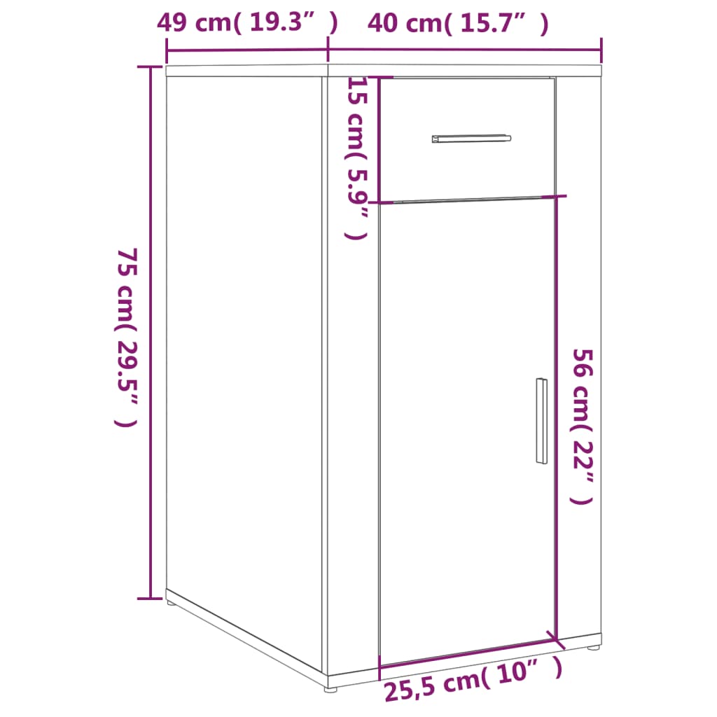 skrivebordsskab 40x49x75 cm konstrueret træ hvid højglans