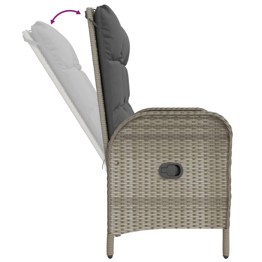 havebænk med lænefunktion og hynder 107 cm polyrattan grå
