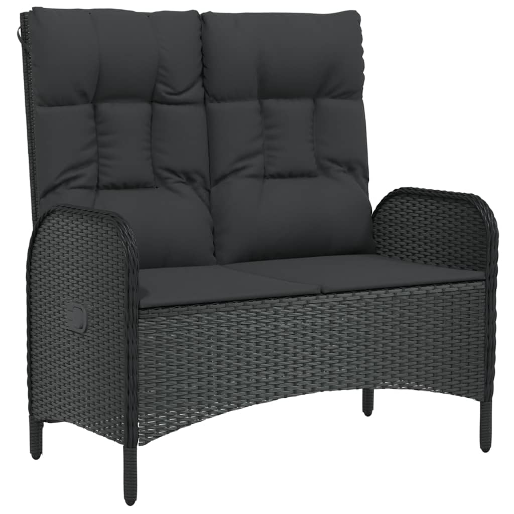 havebænk med lænefunktion og hynder 107 cm polyrattan sort