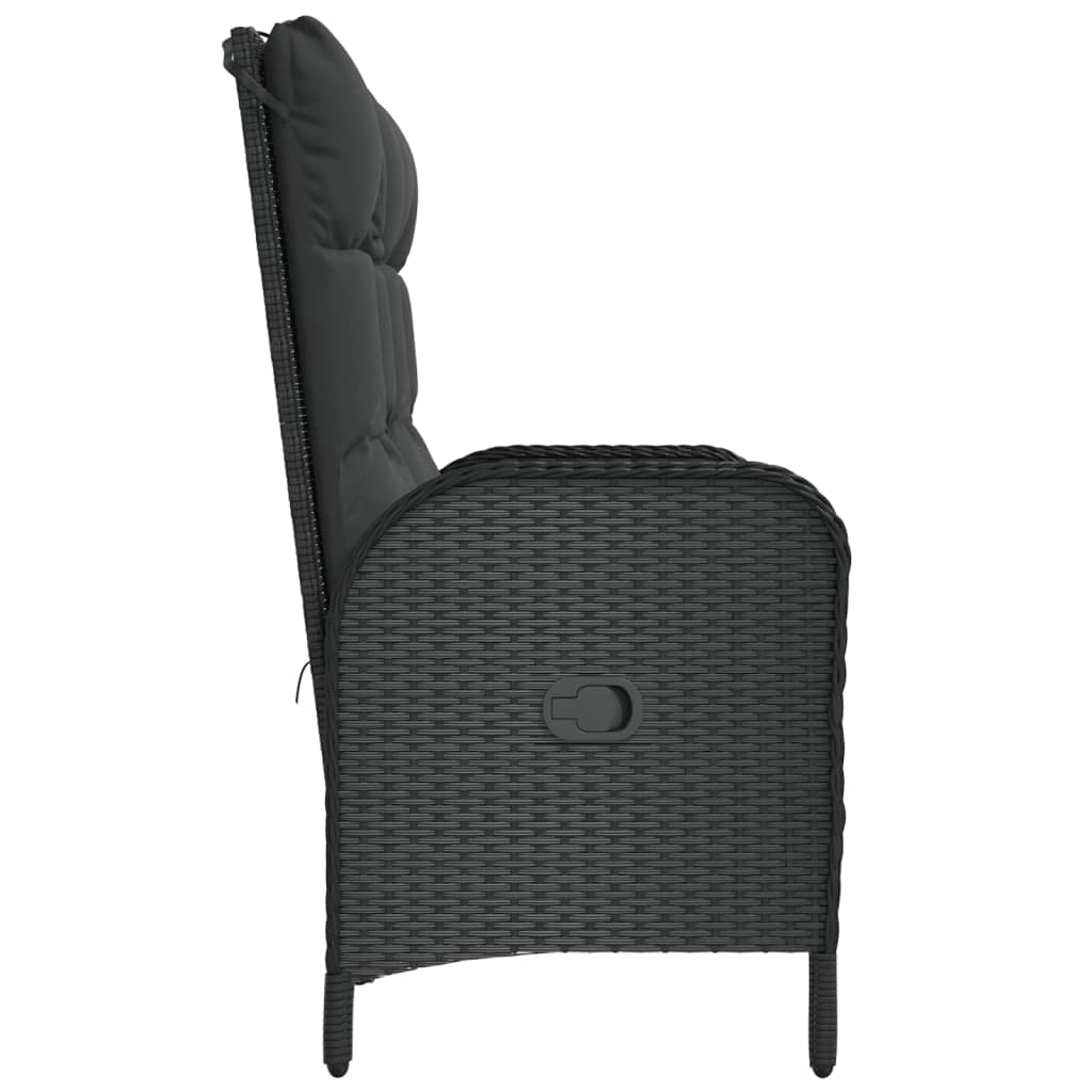 havebænk med lænefunktion og hynder 107 cm polyrattan sort