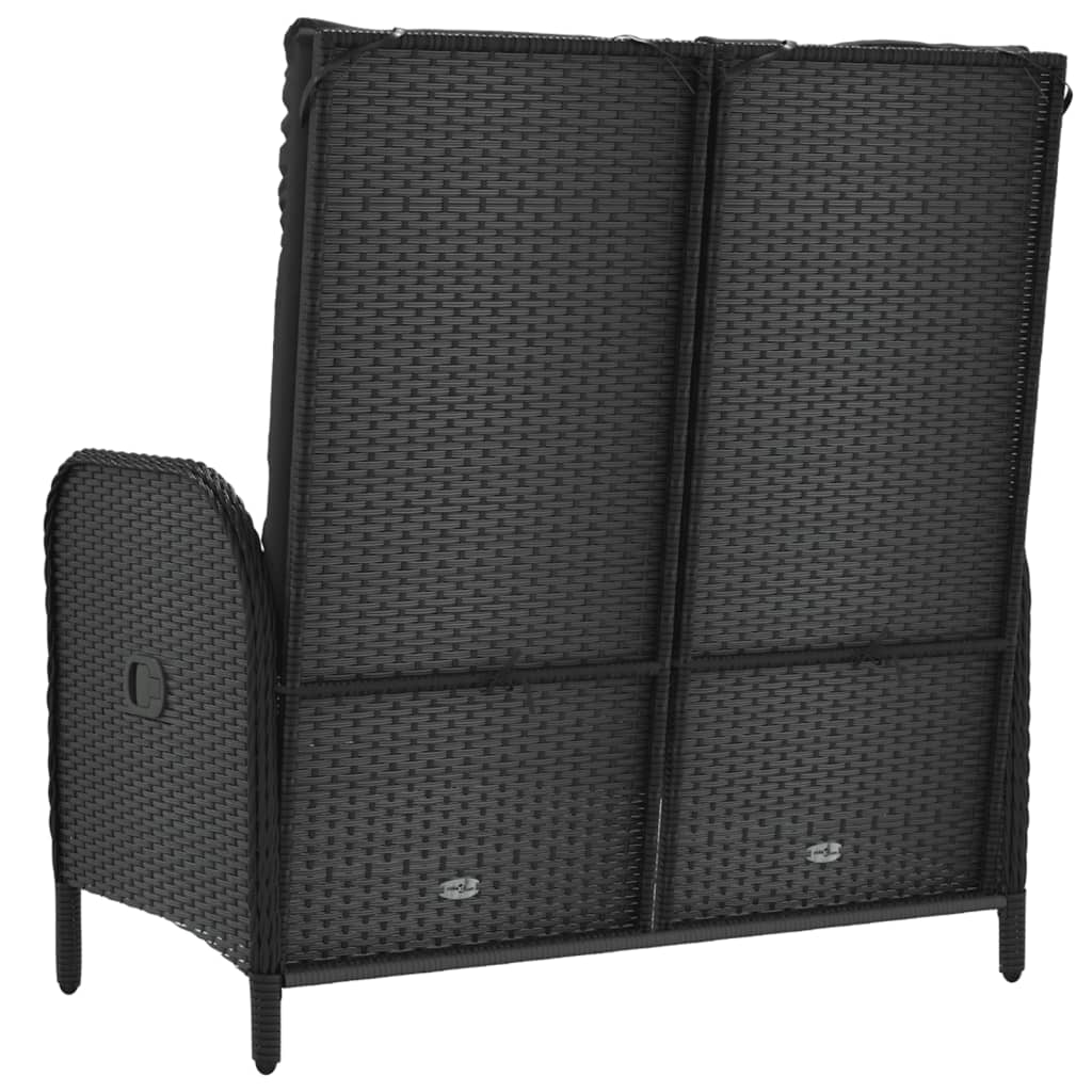 havebænk med lænefunktion og hynder 107 cm polyrattan sort