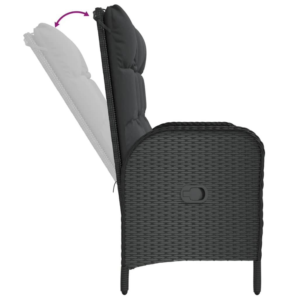 havebænk med lænefunktion og hynder 107 cm polyrattan sort