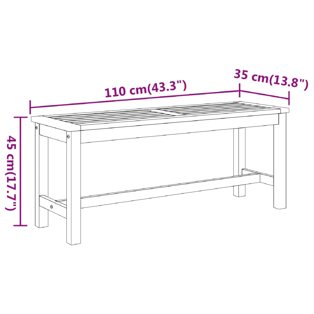 havebænk 110x35x45 cm massivt akacietræ