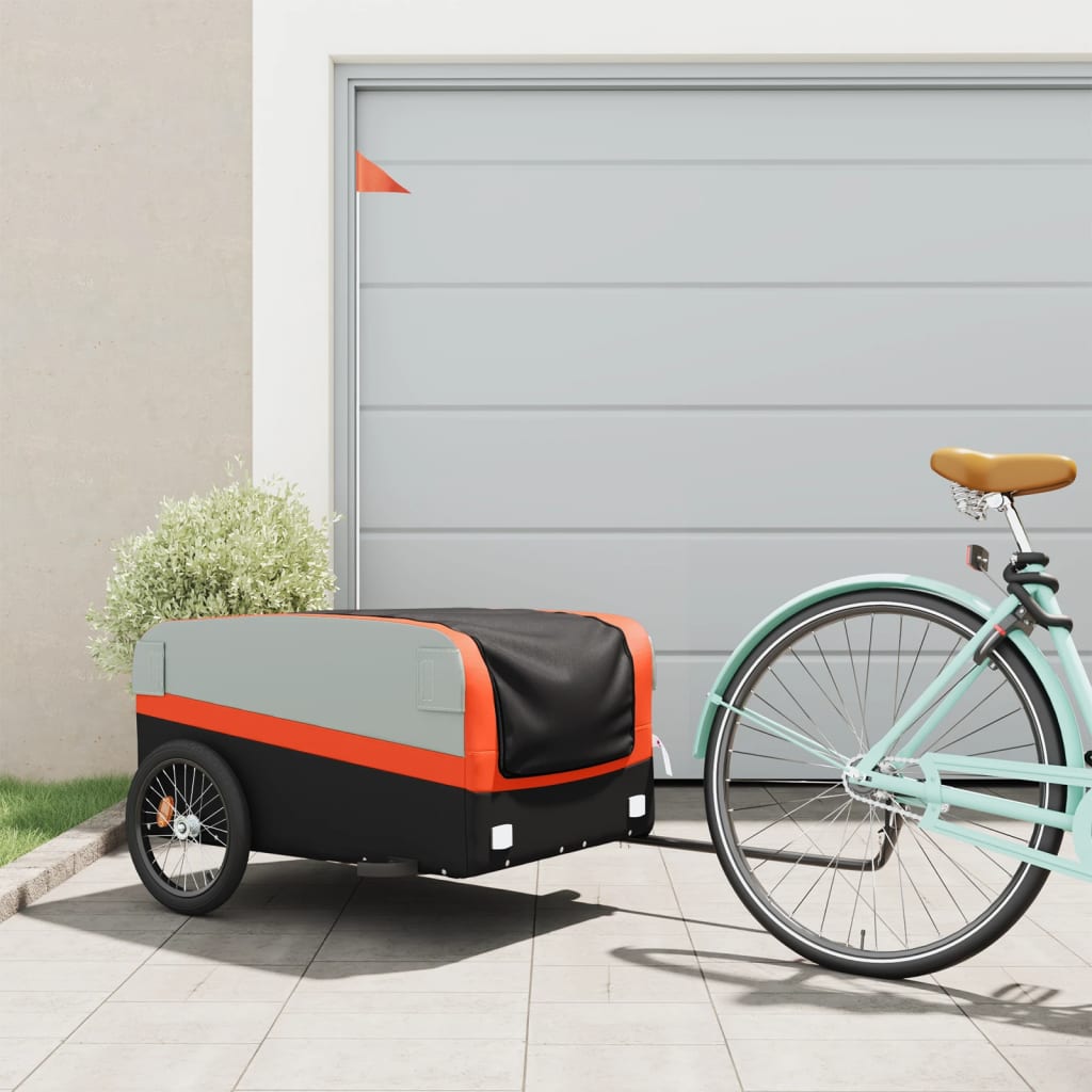 Fahrradanhänger 45 kg Eisen schwarz und orange
