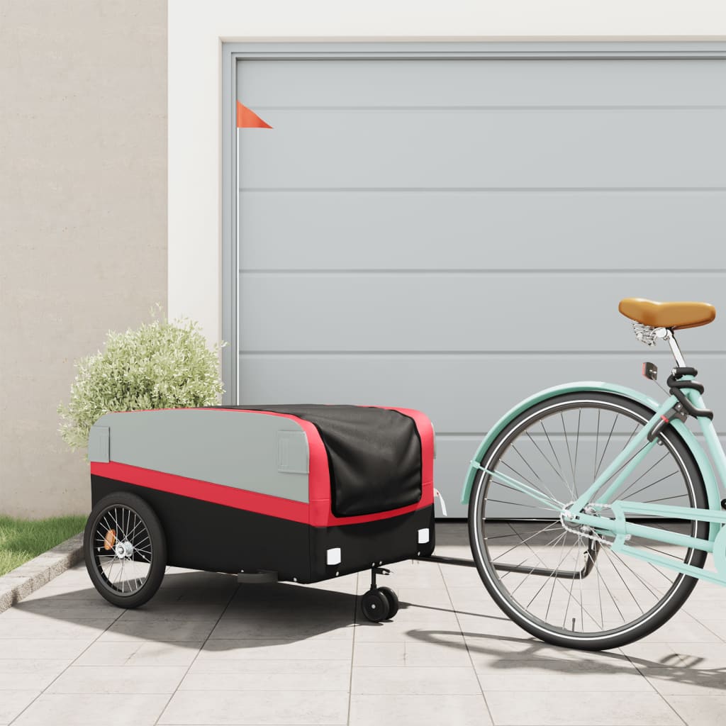 Fahrradanhänger 45 kg Eisen schwarz und rot