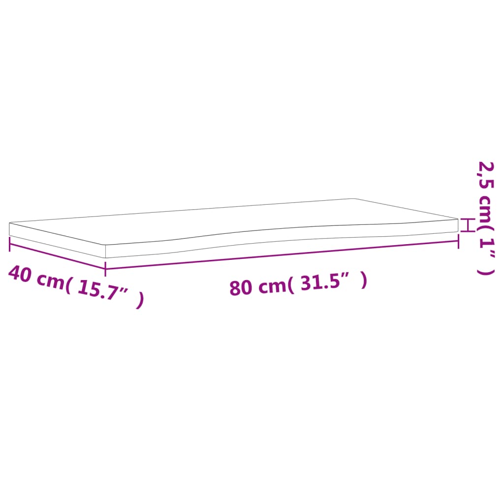 skrivebordsplade 80x(36-40)x2,5 cm massivt bøgetræ