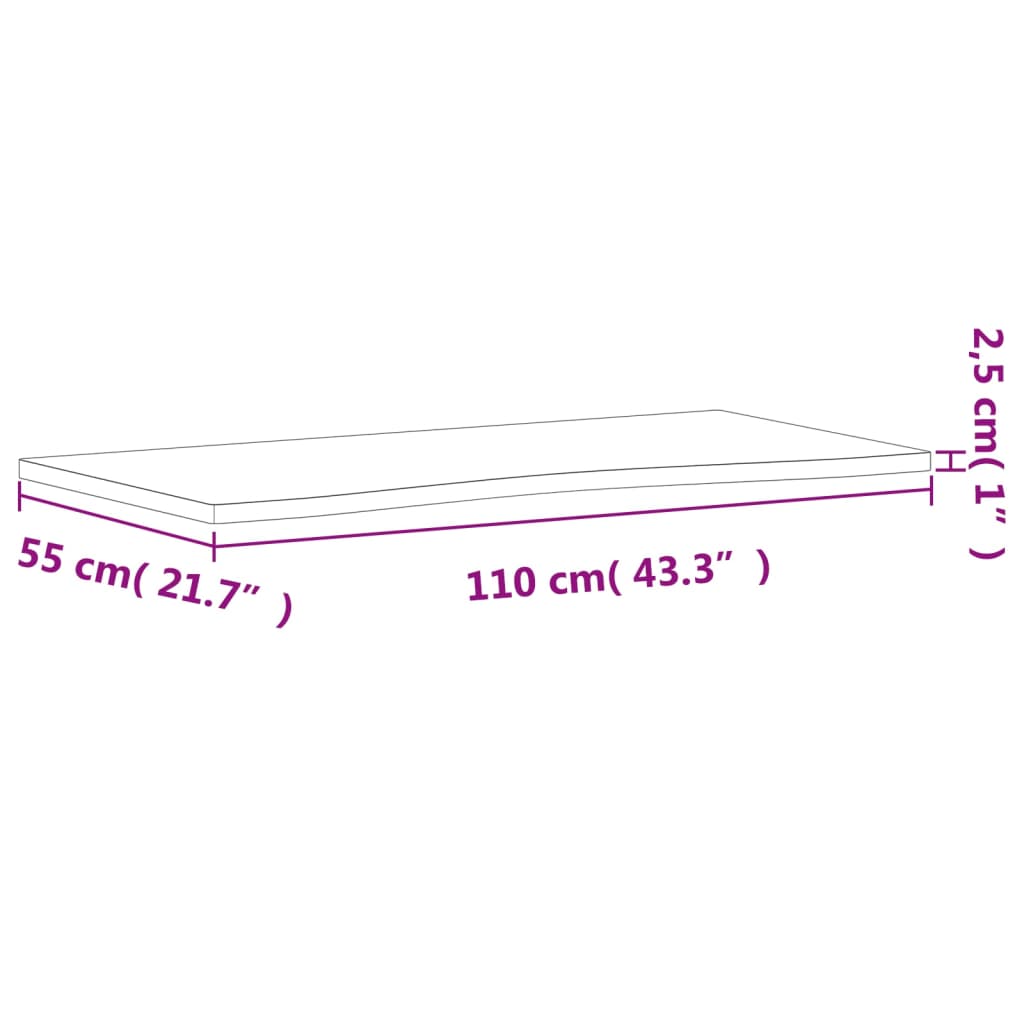 skrivebordsplade 110x(50-55)x2,5 cm massivt bøgetræ