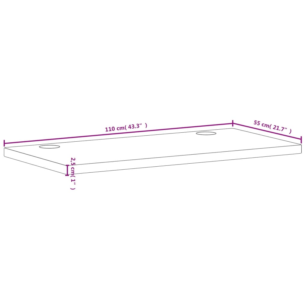 skrivebordsplade 110x55x2,5 cm massivt bøgetræ