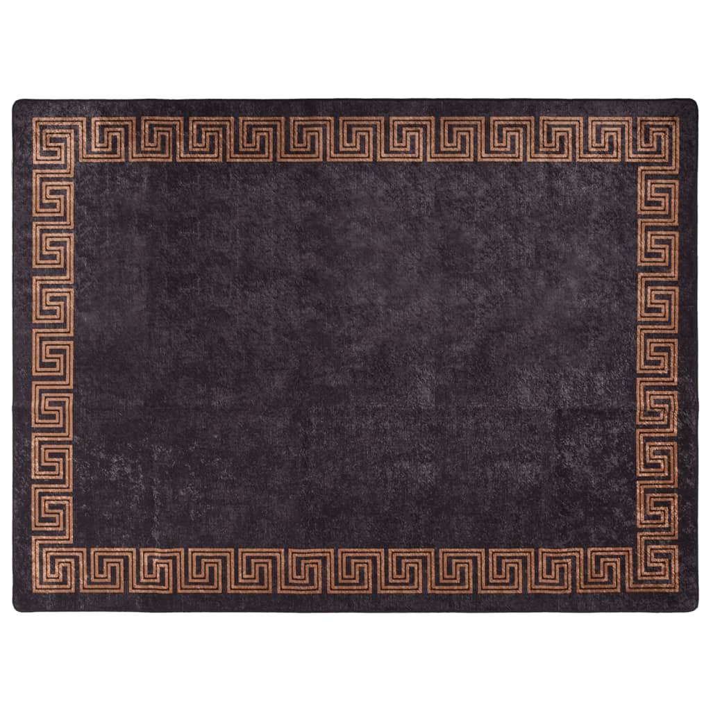 gulvtæppe 400x300 cm vaskbart og skridsikkert sort + guldfarvet