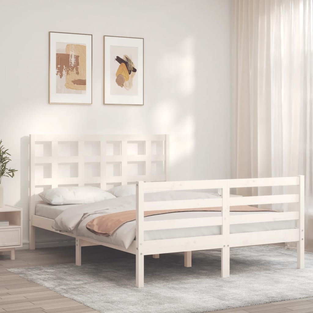 sengeramme med sengegavl Small Double massivt træ hvid