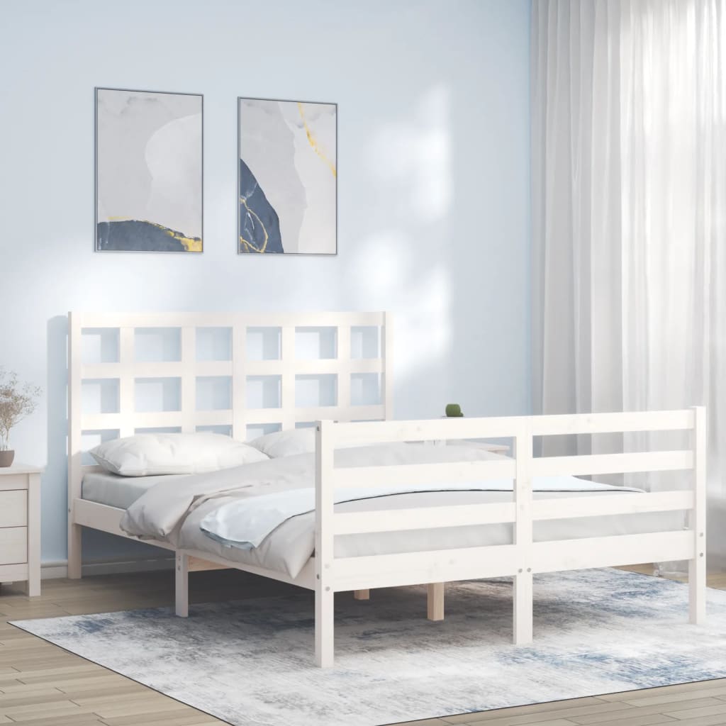 sengeramme med sengegavl Small Double massivt træ hvid