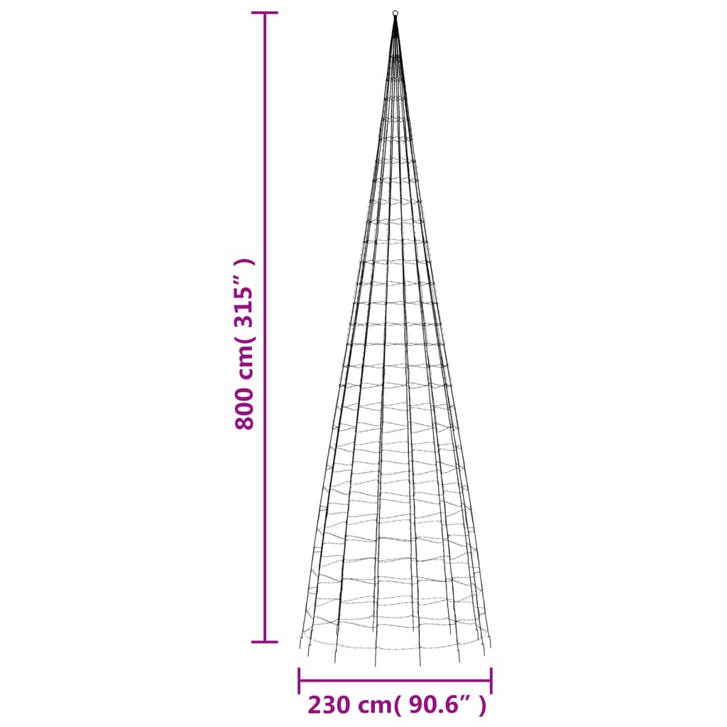 LED-juletræ til flagstang 3000 LED'er 800 cm blåt lys