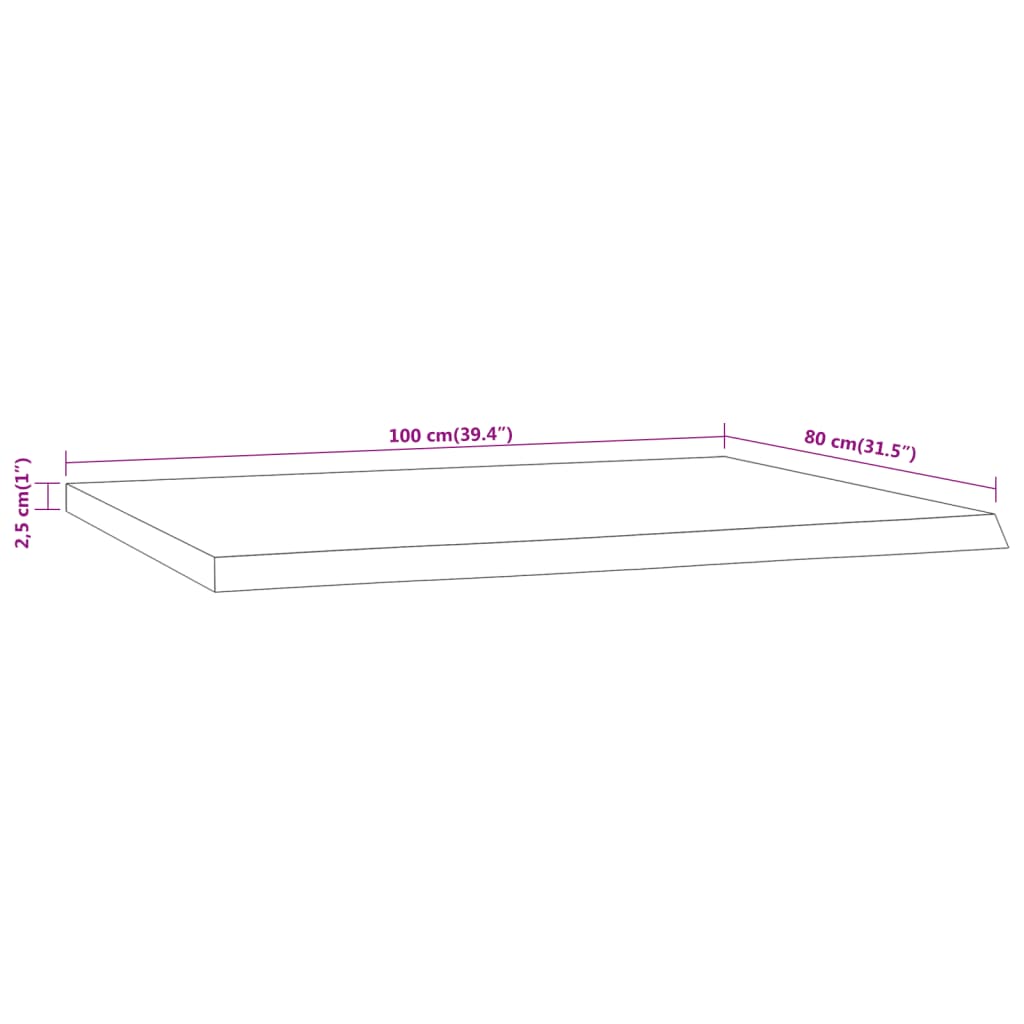 skrivebordsplade 100x80x2,5 cm rektangulær massivt akacietræ