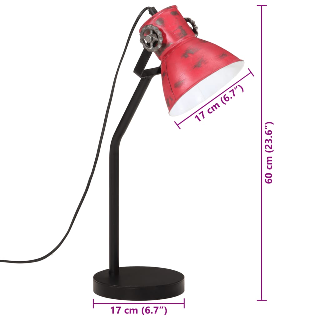 skrivebordslampe 25 W 17x17x60 cm E27 rustik rød