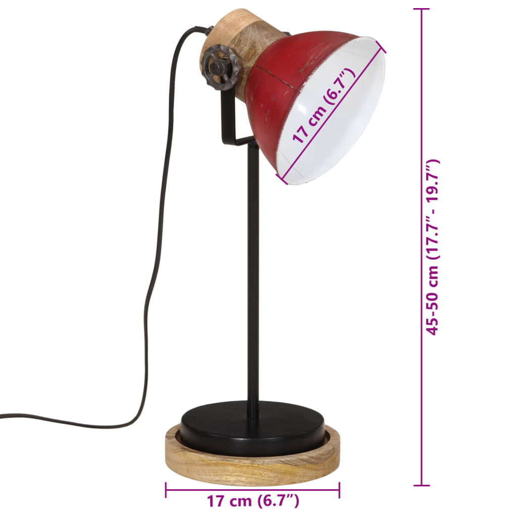 skrivebordslampe 25 W 17x17x50 cm E27 rustik rød