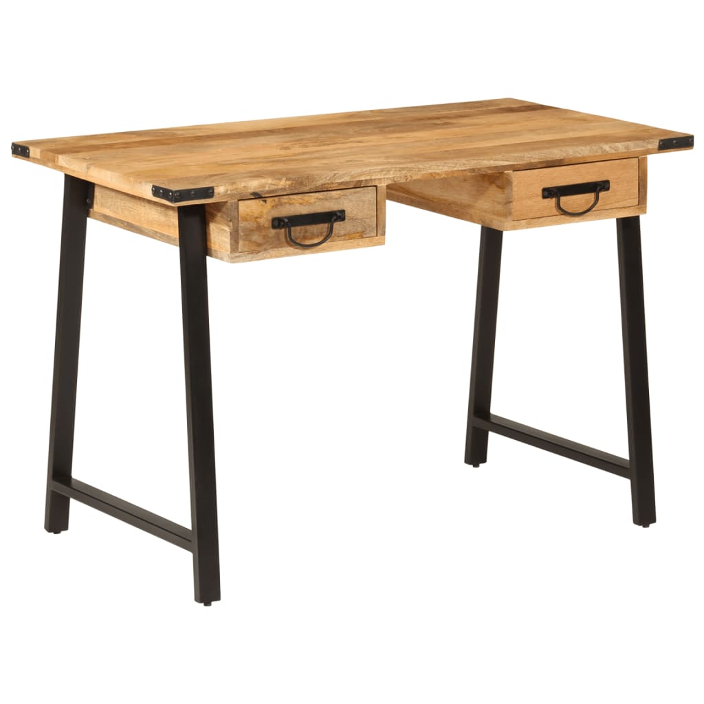 skrivebord med skuffer 105x55x70 cm massivt mangotræ og jern