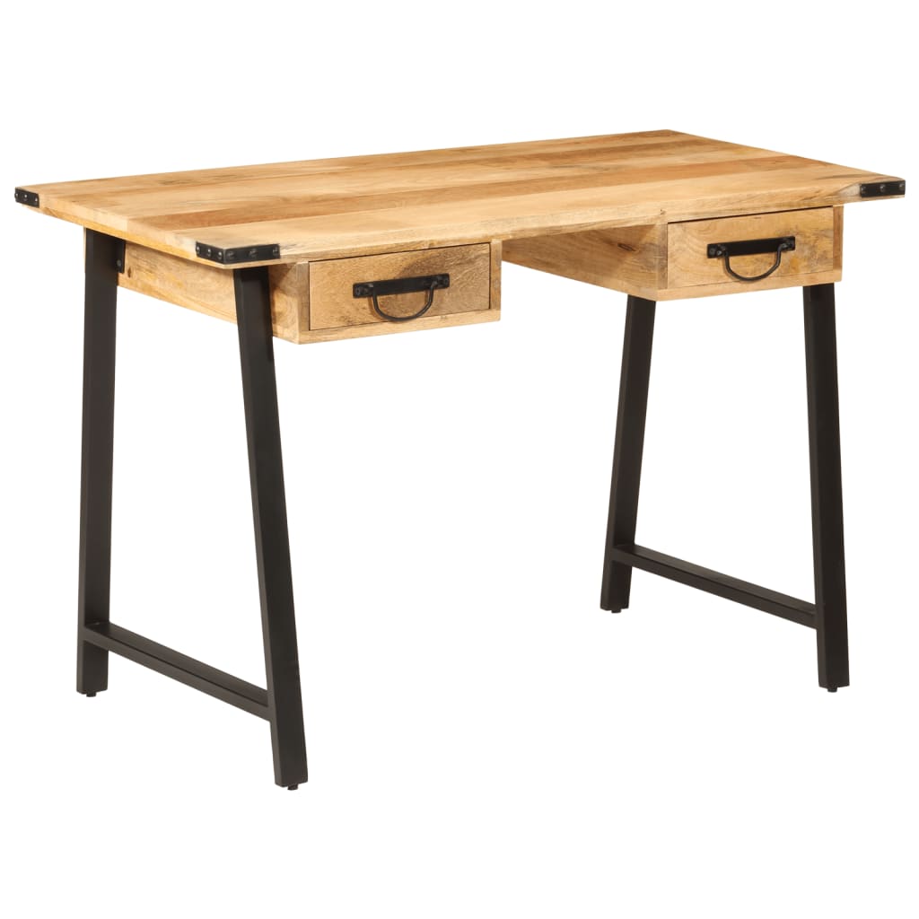 skrivebord med skuffer 105x55x70 cm massivt mangotræ og jern