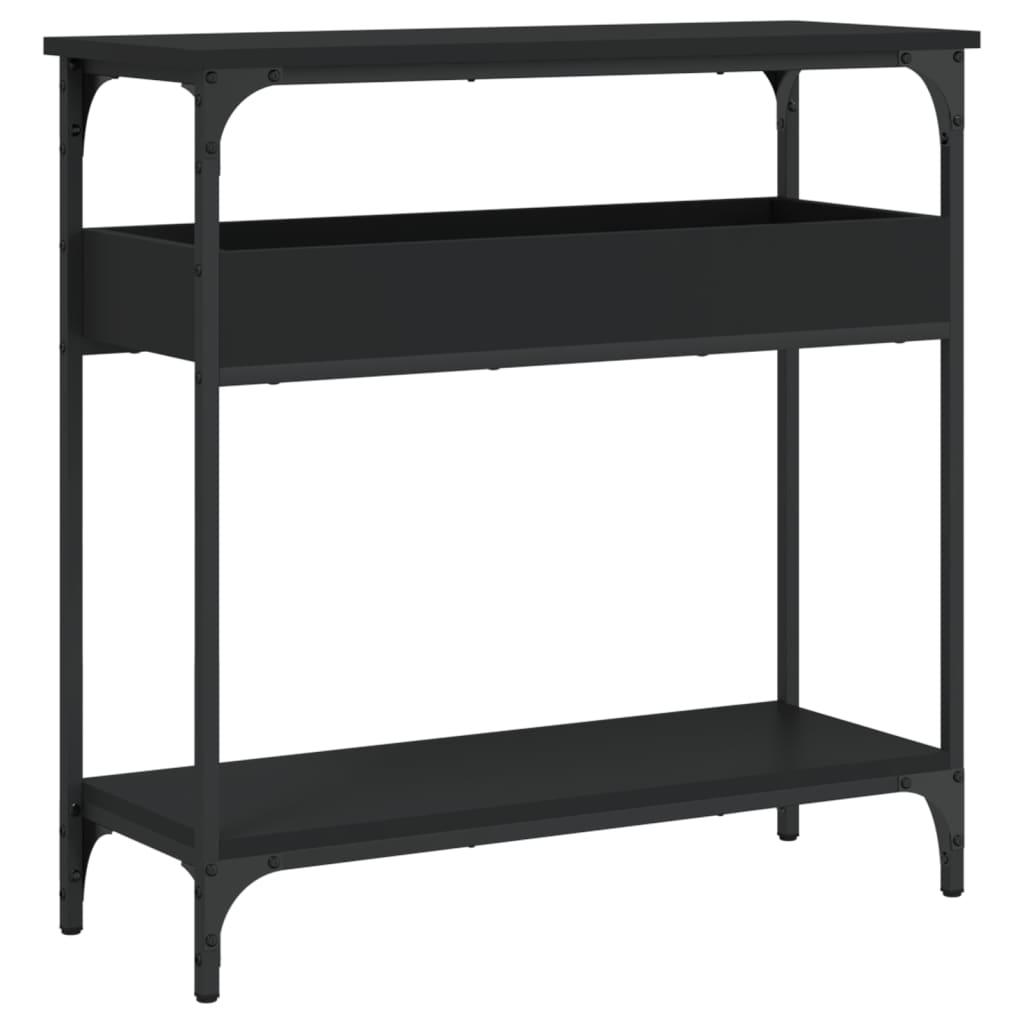 konsolbord med hylde 75x29x75 cm konstrueret træ sort