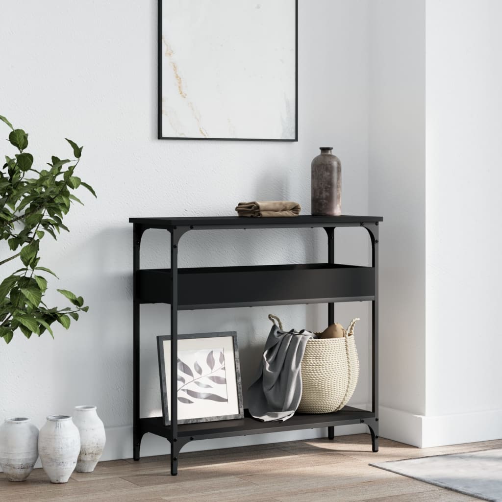 konsolbord med hylde 75x29x75 cm konstrueret træ sort