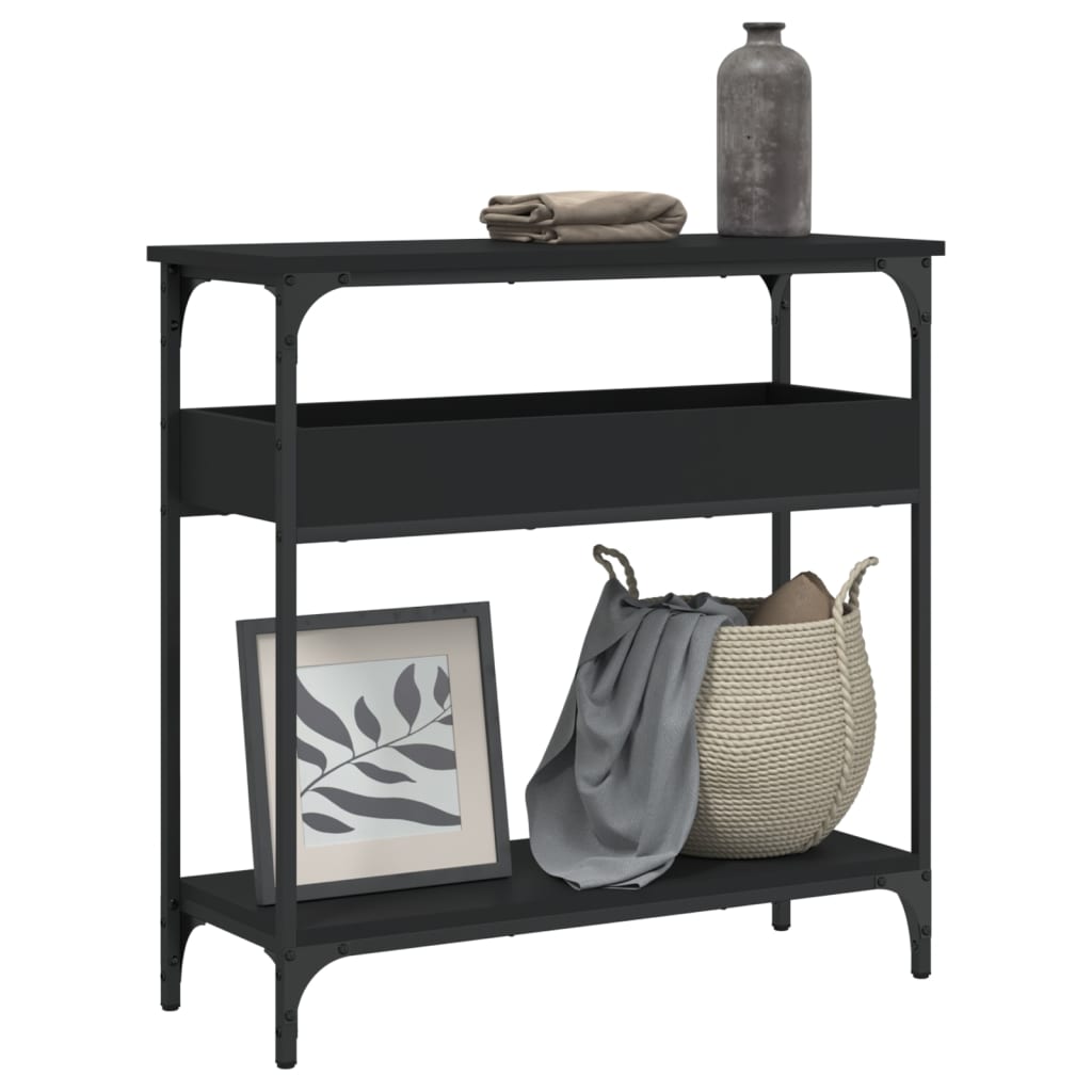 konsolbord med hylde 75x29x75 cm konstrueret træ sort
