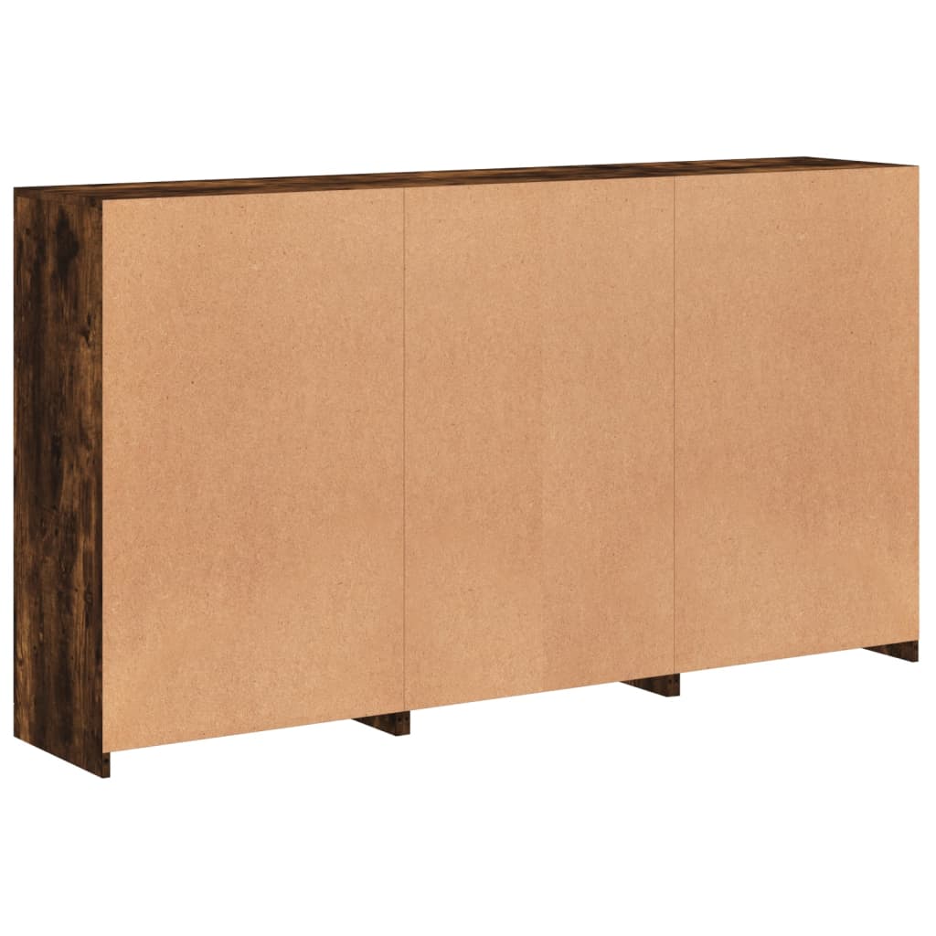 skænk med LED-lys 181,5x37x100 cm røget egetræsfarve