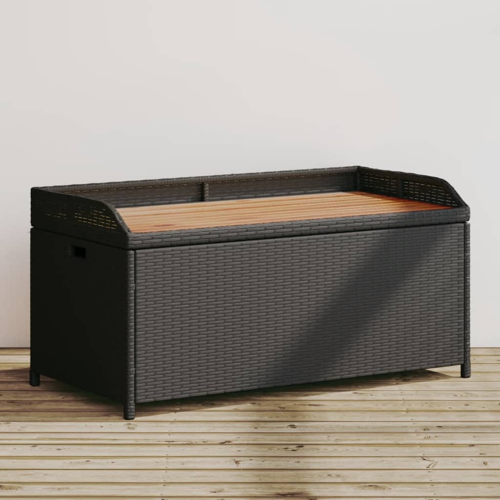 opbevaringsbænk 100x50x52 cm polyrattan og akacietræ sort