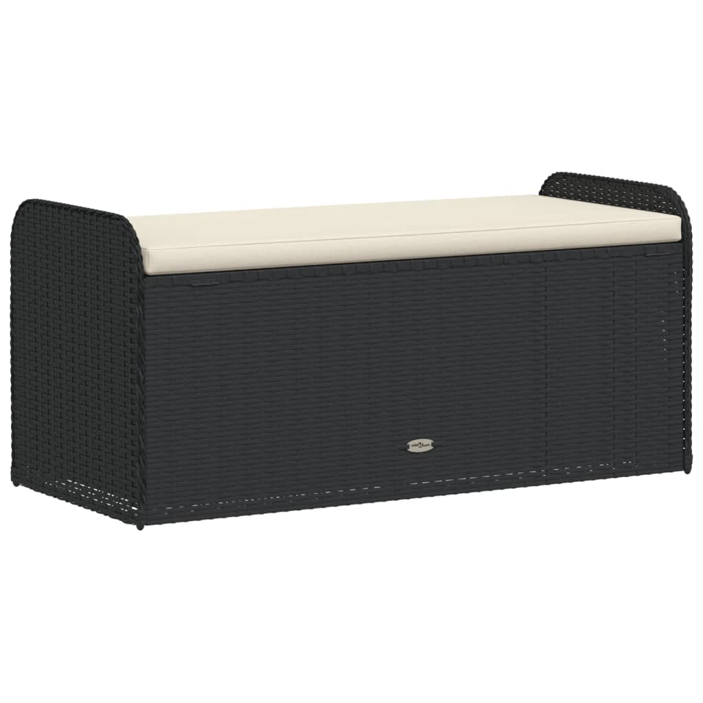 opbevaringsbænk med hynde 115x51x52 cm polyrattan sort