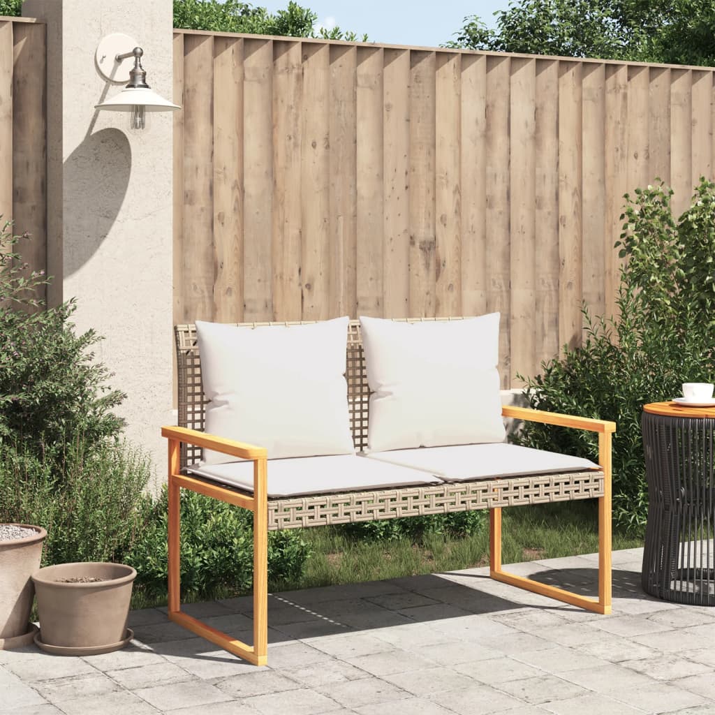 havebænk med hynde polyrattan og akacietræ beige